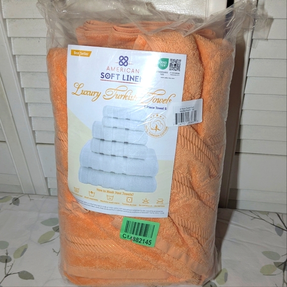 American Soft Linen 6 Piece Towel Set in Malibu Peach - Picture 5 of 10